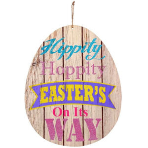 (2) Easter Egg Shaped Signs Happy Easter Welcome, Hippity Hoppity Easter On Way